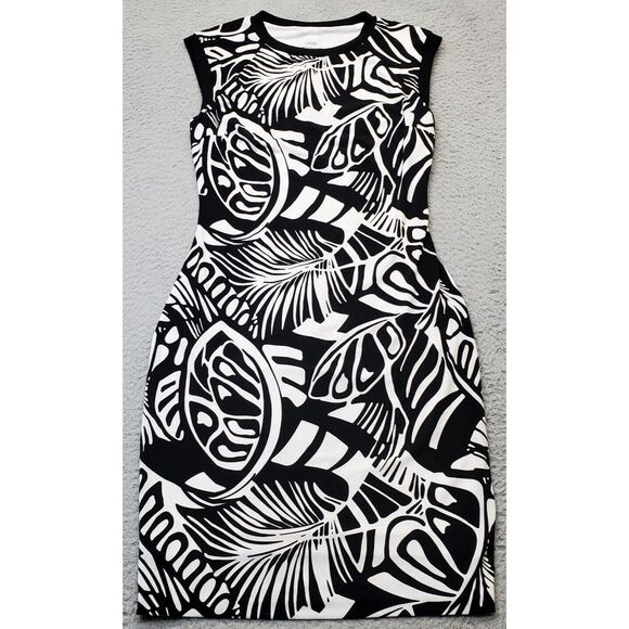 Cache Sheath Dress Women's‎ 2 Black Geo Print Stretch Sleeveless Crew Neck Lined - Picture 1 of 7